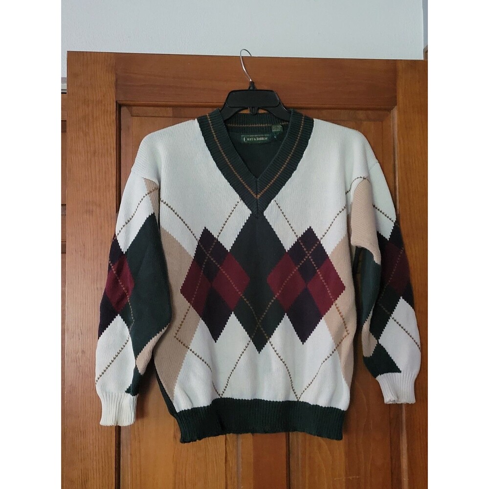 Vintage 1990s Croft & Barrow Argyle Sweater, Size Medium (Green/cream/cranberry)
